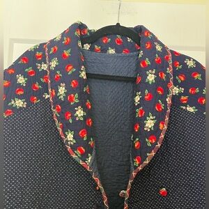 Vintage Reversible Handmade Quilted Oversized Relaxed Jacket Apples Blossoms OS